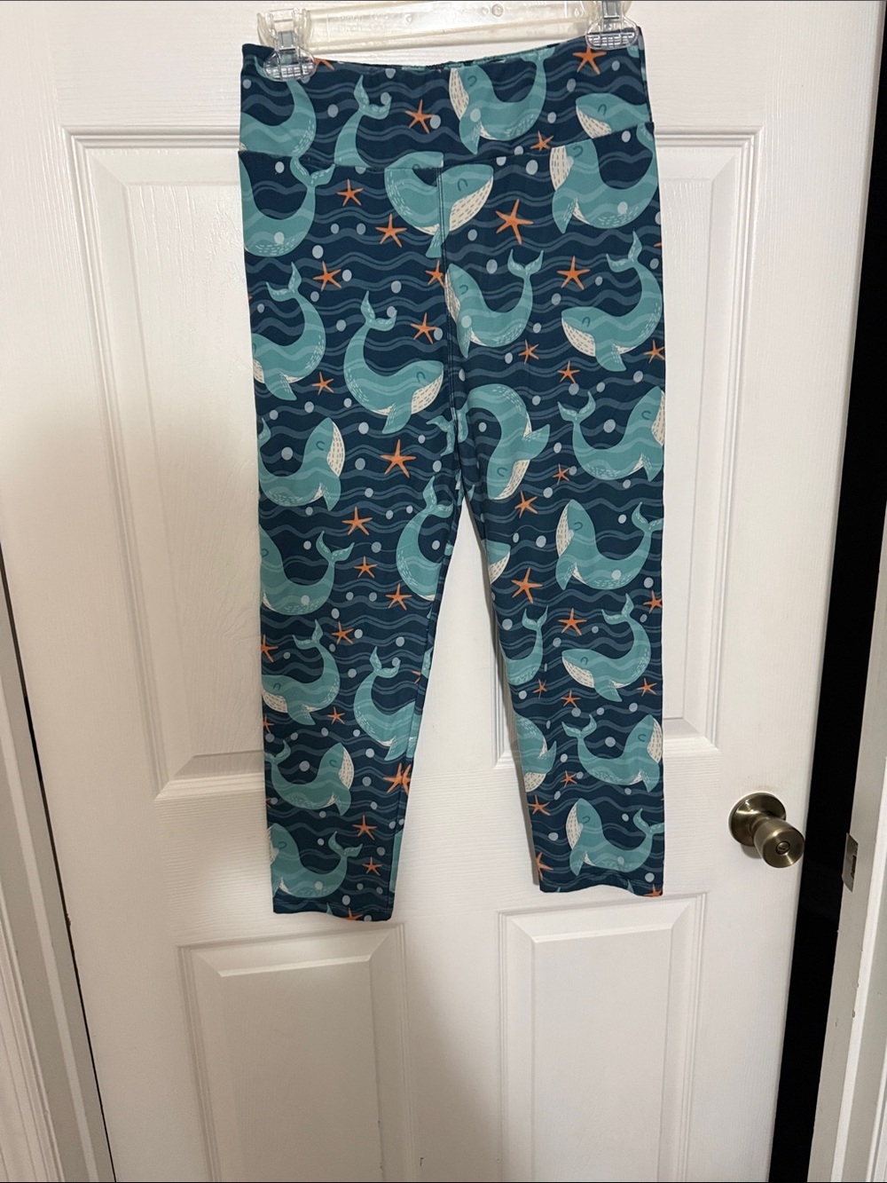 Whale Print Leggings - Teal & Navy